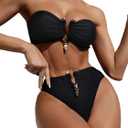 Women's 2 Piece Sexy Metal Ring Bandeau Bikini Set High Wasited Bathing Suit Tube Y2K Swimsuit M