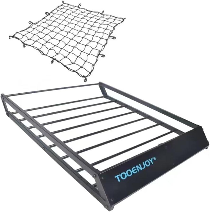 TOOENJOY Roof Rack Basket with Net, 43x 35x 4.7, Anti-Rust Rooftop Cargo Carrier with Removable Wind Fairing, Universal Car Top Luggage Holder for Car, SUV and Truck, 143 lbs Capacity