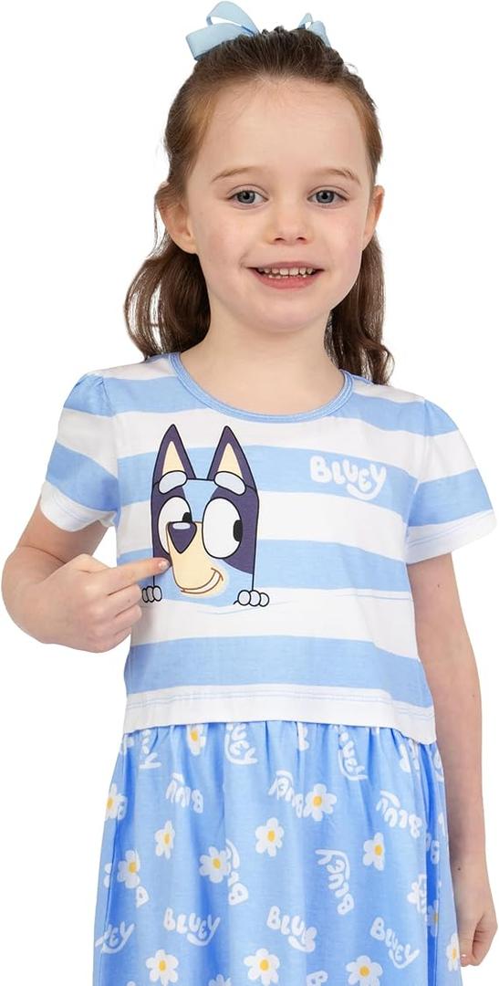 Bluey Dress, Girls Dresses, Short Sleeve Dresses for Girls, Cotton Dress for Summer, Size: 5Y