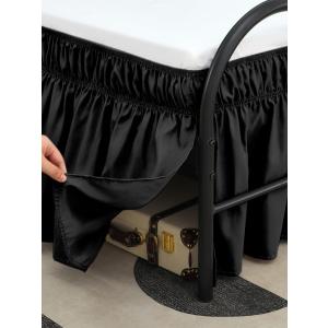 RIMELA Black Bed Skirts with Split Corners Full Size 18 Inch Drop, Elastic Bed Skirting Wrap Around, Easy to Install Dust Ruffles, Soft Fabric Machine Washable