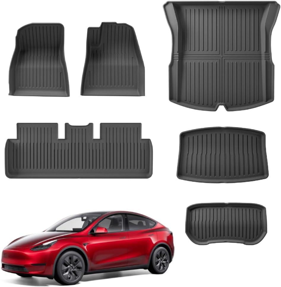 Floor Mats for Tesla Model 3 2024 2023 2022 2021,TPE All Weather Protection Floor Mats Set (6 Pieces),Custom Fit Cargo Liner Cargo Trunk Accessories,Heavy Duty Accessories,Black