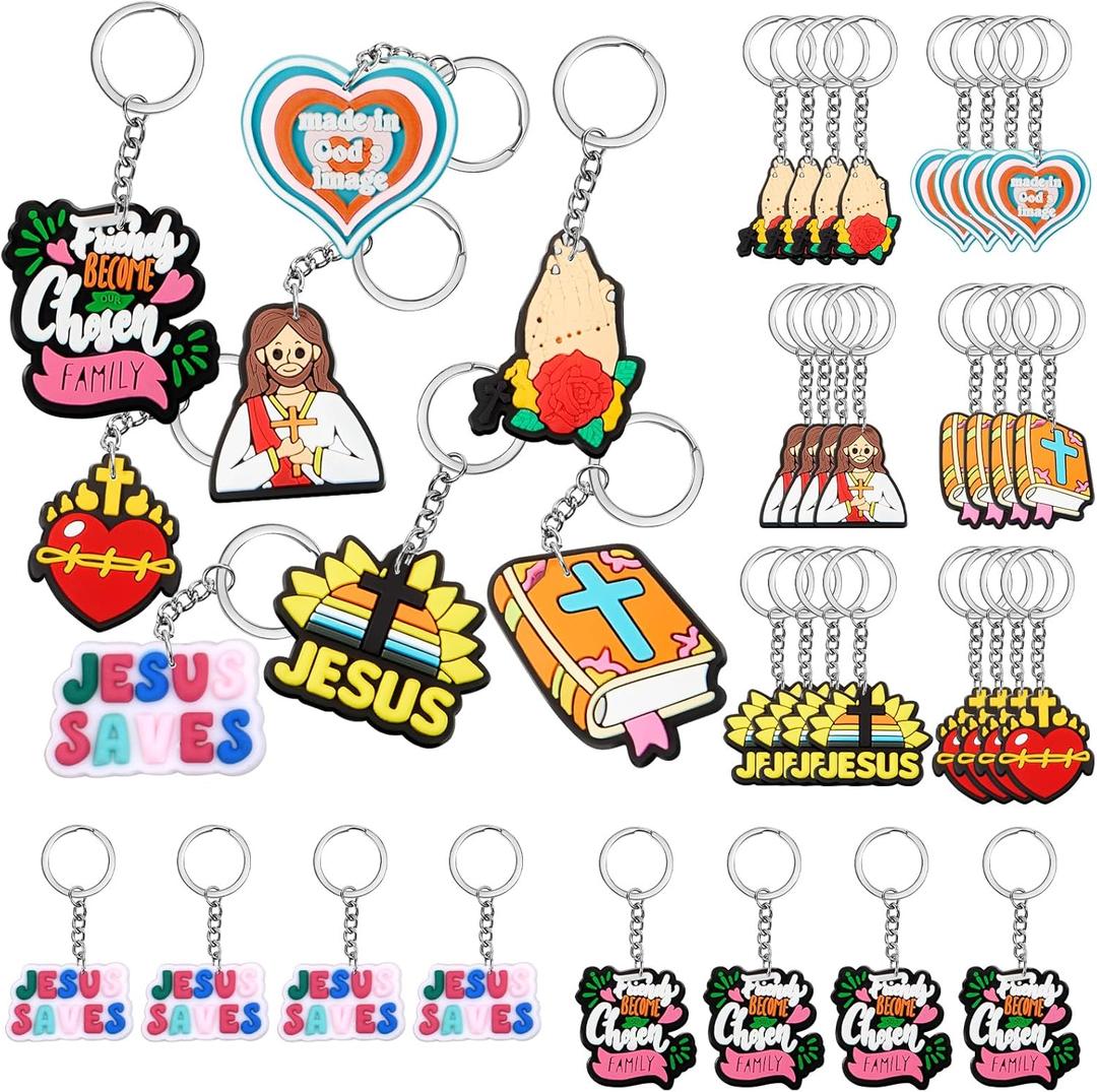 Henoyso Silicone Christian Keychains Jesus Cross Father's Day Gifts Christian Party Favors Religious Bible Key Chains Bulk for Women Men