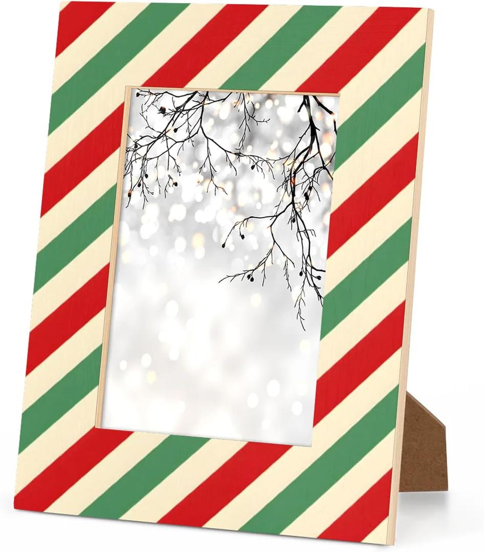 Red Stripe Picture Frame 4x6, Red Green Striped 4x6 Photo Frame Horizontal & Vertical Display 4 by 6 Wooden Picture Frame for Desktop or Wall Decoration