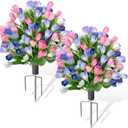 QCQHDU Artificial Tulip Flower Topiary Ball Bush for Outdoor,24.8" Fake Tree Evergreen Plant with Ground Spike,UV Resistant Faux Shrubs for Indoor,Garden,Yard,Porch,Patio,Office Decor,2 Pack