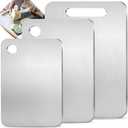 100% Pure Titanium Cutting Board Set of 3, Double-Sided Pure Cut Titanium Cutting Boards for Kitchen Dishwasher Safe, Metal Charcuterie Chopping Board Mat for Fruit, Meat & Outdoor BBQ Party (S+M+L)