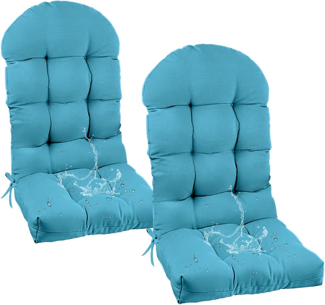 Outdoor Adirondack Chair Cushion Set of 2 Teal Blue Waterproof Tufted High Back Patio Cushions of Upper and Lower with Ties for Garden Backyard 47 * 19.68 * 3.9"