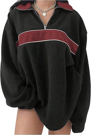 Milumia Women's Colorblock Striped Sweatshirt Drop Shoulder Half Zip Long Sleeve Loose Pullover Tops