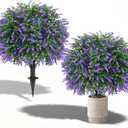 2 Pack 25" Artificial Lavender Topiary Ball Tree for Outdoors Faux Evergreen Shrubs Plants with Ground Spike UV Resistant Fake Bushes Ball Trees for Outdoor Indoor Home Porch Patio Decoration
