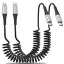 Coiled USB C to Lightning Cable for Car 2 Pack, 3FT Apple Carplay Cable, Short Retractable iPhone Charger Fast Charging Cord for iPhone 14 13 12 11 Pro Max Xs X Xr 8/Airpods