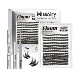 Flaunt Lash Clusters Kit Flora Short 8-14mm Light-Volume Wispy Eyelash Clusters D Curl DIY Eyelash Extension Kit Spiky Cat Eye Individual Lash Eyelash Clusters with 0.05mm Ultra-Thin Black Band