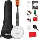 Vangoa 5 String Banjo 26 Inch, MINI Travel Banjo Beginner Kit with Remo Head, Open Back & Closed Solid Back with beginner Kit, Comfortable Carrying Bag