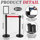 Therwen 6 Pack Heavy Duty Crowd Control Stanchions 9.8 ft Stainless Steel Stanchion Set with Safety Barrier Post Retractable Belt and Sign Holder Crowd Control Barrier(Red Belt, Black) (Black, L)