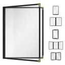 25 Pack Goodsmart Cafe Style Restaurant Menu Cover, 8.5x11 Side-Loading Double Stitched Edge Menu Sleeve, Crystal Clear Vinyl Menu Holder with Gold Decorative Corners (Black, 2 Pages / 4 Views)