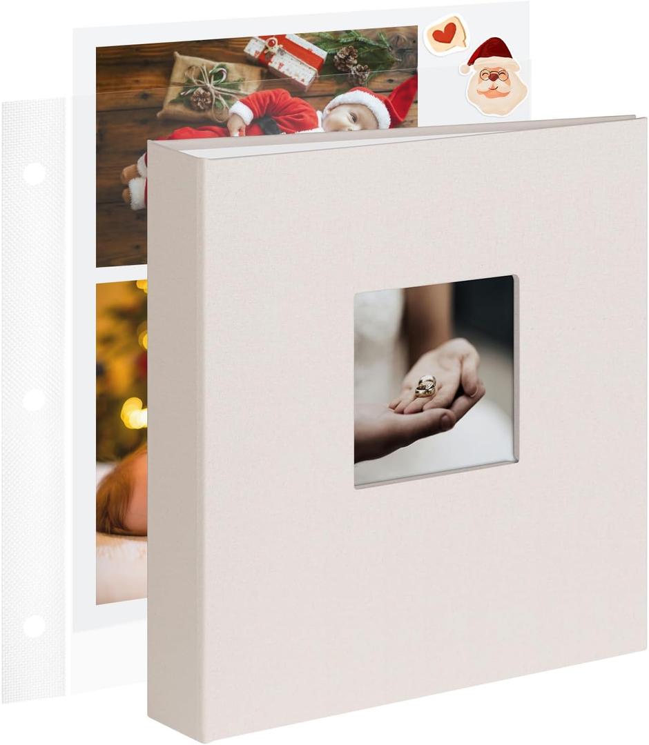 8.5x11 Inch Large 3 Ring DIY Scrapbook Photo Album with 30 Plastic Sleeves 60 Pages Blank Scrapbooks, 8.5 x 11 Scrap Book Albums for Baby Travel Wedding Graduation kids (Beige)