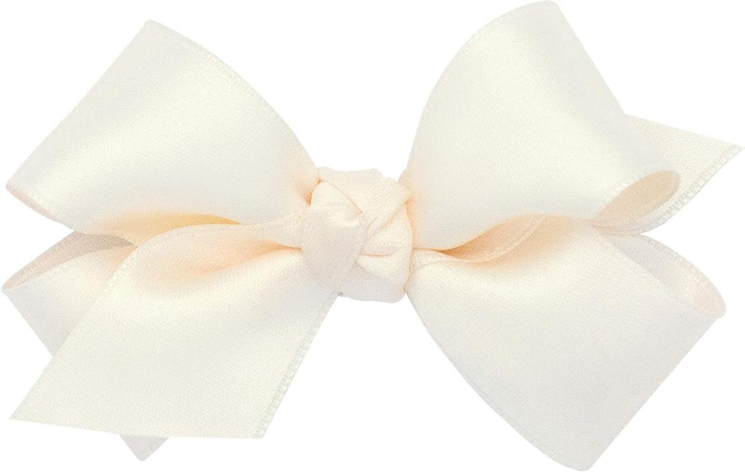 Wee Ones Girls' French Satin Hair Bow with a Knot Wrap Center, No-Slip Hair Clip, Handmade (Ecru)
