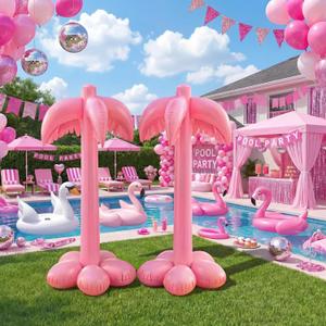 2 Pack Giant Inflatable Pink Palm Trees 51 Inches Large Hot Pink Blow up Coconut Tree for Pool Hawaiian Luau Summer Beach Tropical Theme Grad Birthday Baby Shower Party Outdoor Decorations