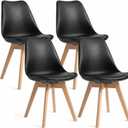 Dining Chairs Set of 4, Modern Upholstered Dining Room Chairs with PU Leather Padded Seat, Armless Kitchen Chairs with Curved Backrest and Solid Wood Legs for Dining Room, Kitchen, Apartment, Black, Pack of 4