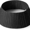 28in Christmas Tree Collar - Wicker Woven Tree Collars for Artificial Trees - Handmade Rattan Rustic Farmhouse Basket for Tree Base Cover with Cord Cut-Out for 6ft 7.5ft 8ft Trees (Black)