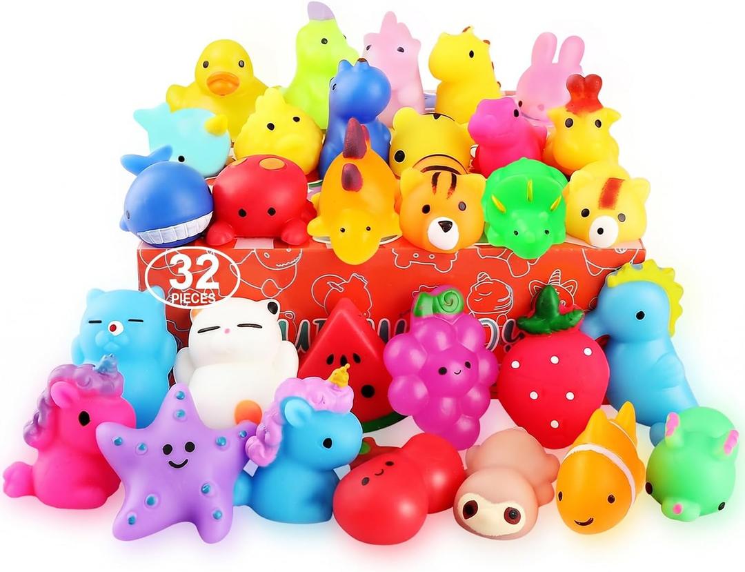 nobasco Squishies, 32 Pack Mochi Squishy Toys - Kawaii Cat Squishys Slow Rising Animals - Party Favors, Goodie Bag, Birthday Gifts, Mini Squishies Stress Reliever Toy