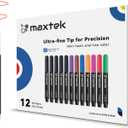 maxtek Dry Erase Markers Ultra Fine Tip, 0.7mm, Low Odor,12 Count Whiteboard Markers, 8 Assorted Colors