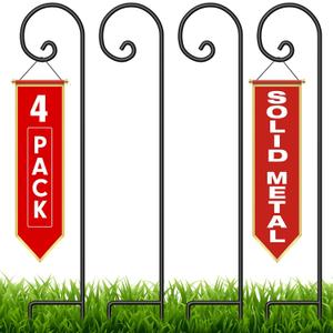 BEAU JARDIN Shepherd Hook 48 Inch 4 Pack One Piece Structure No Assembly Required 2/5 Inch Heavy Duty Solid Metal Shepards for Garden Outdoor Plants Lantern Mason Jar Wind Chimes Wedding Small BG183