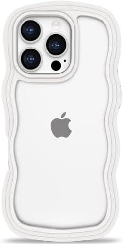 Anuck for iPhone 16 Pro Max Case Wavy Edge Clear Back Design, Anti-Slip Grip Cute Wave Curly Frame Shape Shockproof Soft TPU & Hard Bumper Protective Phone Case Cover for Women Girls, White, Set of 2