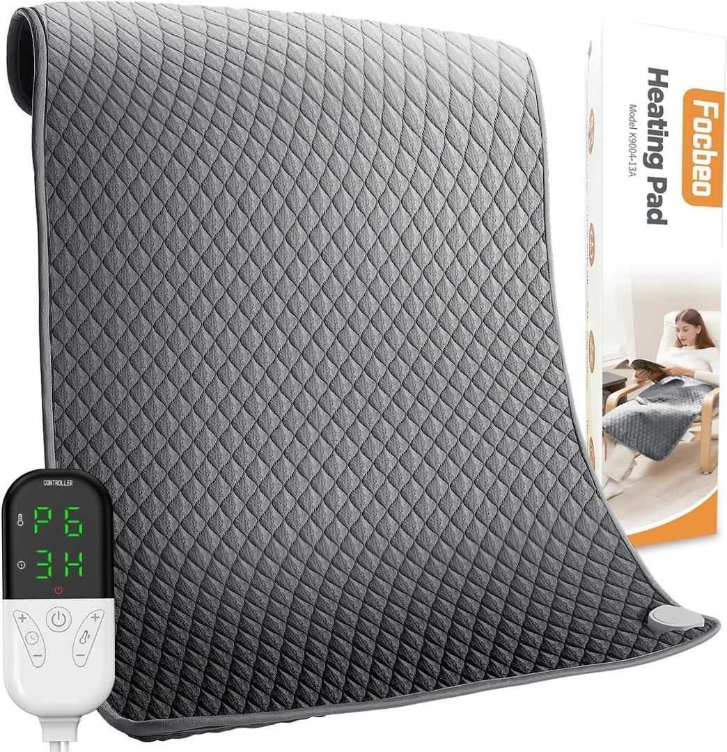 King Size Heating Pad for Back Pain 32"x24" Extra Large Electric Heating Pad for Period Cramps Relief & Body Neck Shoulder Auto Shut Off Heat Pad Temperature Settings Machine Washable Gray