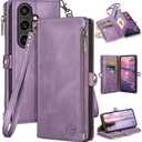 XcaseBar compatible with Samsung Galaxy S25 Wallet case with Zipper Credit Card Holder【RFID Blocking】,Flip Folio Book PU Leather Phone case Shockproof Cover Women Men for Samsung S25 case Lilac Purple