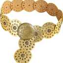 Hollow Wide Disc Belt for Women Concho Leather Metal Buckle Boho Belt Cowgirl Vintage Western Chunky Waist Belts