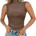Chunpin Women's Mock Neck Mesh Sleeveless Bodysuit Ruched Going Out Tops Thong Body Suits L