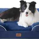 Bedsure Orthopedic Dog Beds Large Sized Dog - Washable Large Dogs Bed Waterproof, Big Comfort Pet Couch with Washable Removable Cover, Supportive Foam Pets Sofa with Nonskid Bottom, Blue Navy (35.0"L x 25.0"W x 6.5"Th)