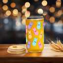 Easter Bunny Cup, Easter Gifts for Women Girls Kids, Teens Basket Stuffers, Cute 16oz Glass Iced Coffee Cup with Lid And Straw (Colour)