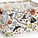 Halloween Ghost Basket with Handles Boo Pumpkin Bat Horror Storage Bin White Spooky Large Foldable Toy Laundry Storage for Halloween Room Car Decoration Bucket Laundry Box (14.96 x 10.63 x 9.45 inches)