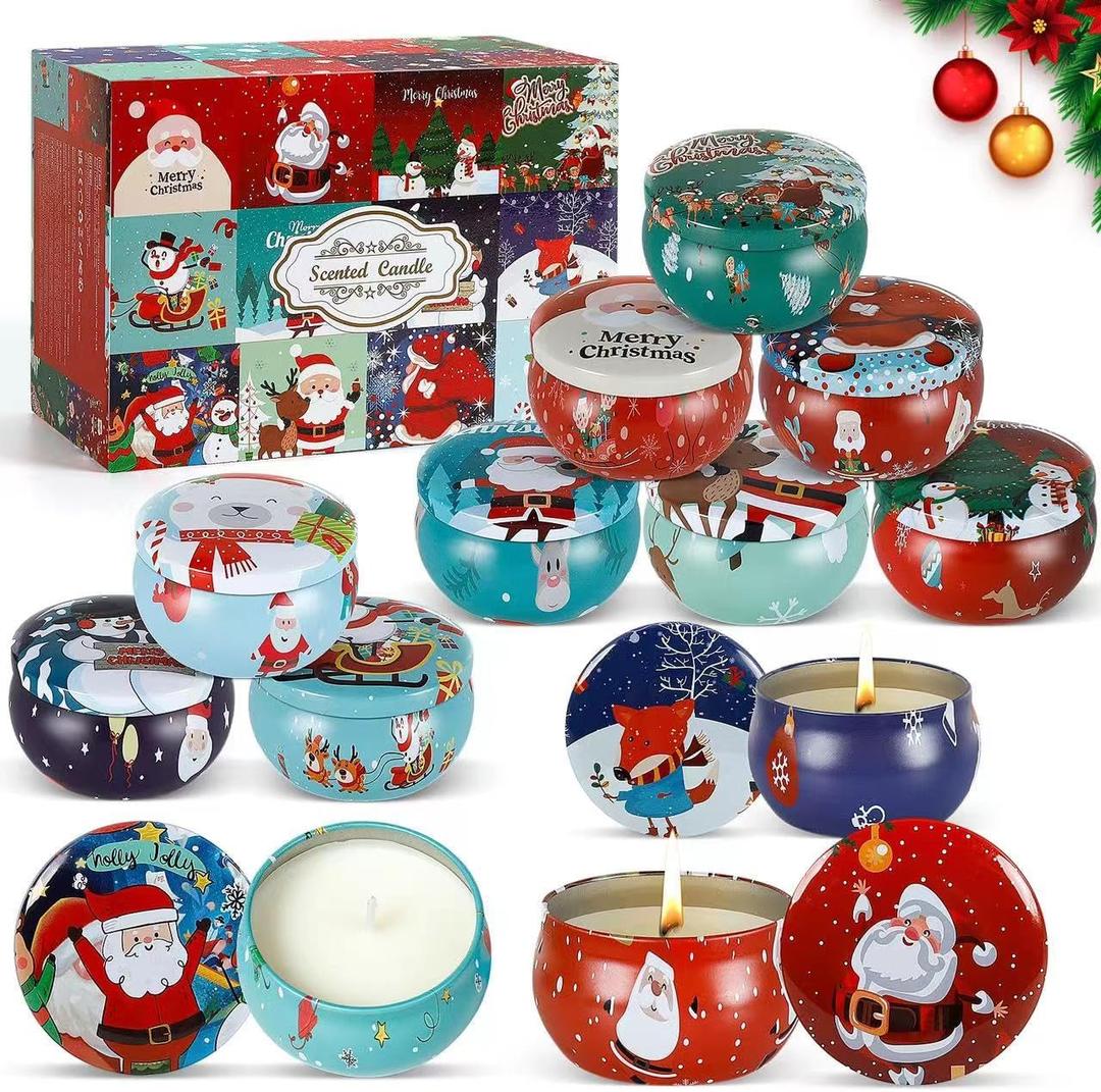 Christmas Scented Candles Gifts Set for Women, 12 Pack 2.5 Oz Xmas Candle Set, Natural Soy Wax Aromatherapy Candles for Christmas Gifts for Women Her