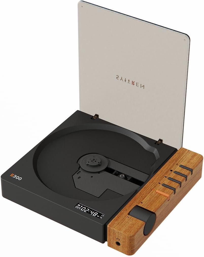 R300 CD Player Portable Bluetooth Desktop Retro CD Players for Home,Without Speakers, Rechargeble Battery Small Compact Vintage CD Player,SPDIF Out,Brown