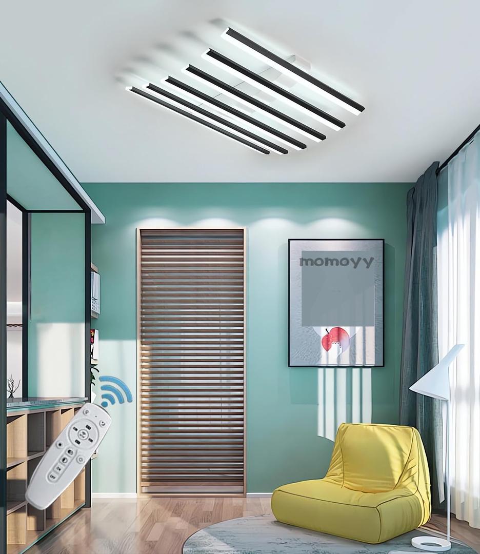 Modern LED Ceiling Light 50w Dimmable Black Ceiling Lamp High Brightness Large Lighting for Living Room Bedroom&Office Remote Control Adjustable 3000k-6500k Energy-Efficient (A50CM)