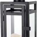 TRIROCKS Metal Candle Lantern 12'' High Decorative Outdoor Lantern Hanging Lantern with Tempered Glass for Christmas Home Decor Living Room Parties Events Tabletop Indoors Outdoors (Black Matte)