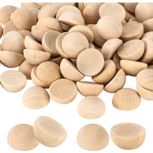 1 inch Half Wooden Balls, 250PCS Unfinished Round Wood Half Sphere Balls, 25mm Small Natural Wooden Half Split Balls for Crafts and DIY Decorative Projects