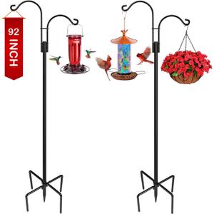 XDW-GIFTS Double Shepherds Hooks for Outdoor, 2-Pack Heavy Duty Garden Pole for Hanging Bird Feeder, Plant Baskets, Solar Light Lanterns, Garden Plant Hanger Stands with 5 Base Prongs (92 Inch)