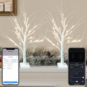 Smart Christmas Decorations Indoor, 2 FT Birch Tree with LED Lights, App Control, 18 Modes, Fairy Light Spirit Tree for Christmas Decor, Warm White Lighted Birch Trees for Home Decor Music Sync 2 Pack