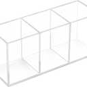 Acrylic Pen Holder for Desk 1/3/4 Compartments,Pencil Cup Stationery Organizer,Cosmetic Brush Storage Box, for Dorm, Office, Kitchen Bathroom. (Clear, 3 compartments)