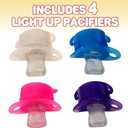 ArtCreativity Light Up LED Pacifier Toys - Set of 4 - Flashing Rave Binkies for EDM Party and Concert - 100% Non-Toxic - Batteries Included - Gag Joke Gift - Binky Party Favors for Kids and Adults