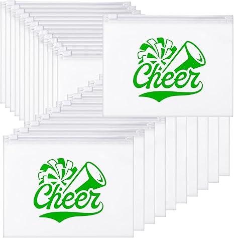 Sunnyray  Cheer Team Gifts Bulk Cosmetic Makeup Bags for Cheerleader Sport Team Inspirational EVA Bag Women Makeup Toiletry Bags Pouch with Zipper(Green)