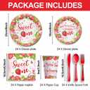 168Pcs Strawberry Party Supplies Tableware Set Plates and Napkins Set for Kids(Serves 24) Strawberry New Year Party Decorations Dinner Plates, Dessert Plates, Cups, Napkins, Knives, Forks, Spoons, 2 Packs