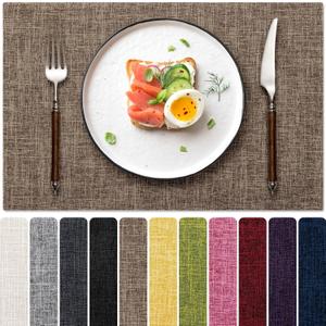 Blue Forest Placemats Set of 4, Dual-Layered Thickened Faux Linen Cloth Place Mats Heat Resistant Machine Washable Wrinkle Free Table Mats Indoor/Outdoor (Burlap)