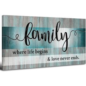 Family Wall Decor Teal Wall Art for Kitchen Dining Room Family Sign for Home Decor Wall Inspirational Quotes Canvas Prints Rustic Farmhouse Painting Artwork for Living Room Home Decorations 20x40"