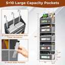 5 Tier Over The Door Organizer - Large Capacity Behind Door Hanging Shelves with 10 Mesh Pockets and Clear Windows, Closet Organizers and Storage for Bathroom, Bedroom, Nursery, Grey