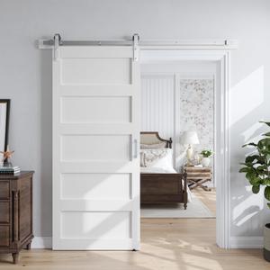 SMARTSTANDARD 36x84 inch White Barn Door with 6.6FT Silver Hardware Track