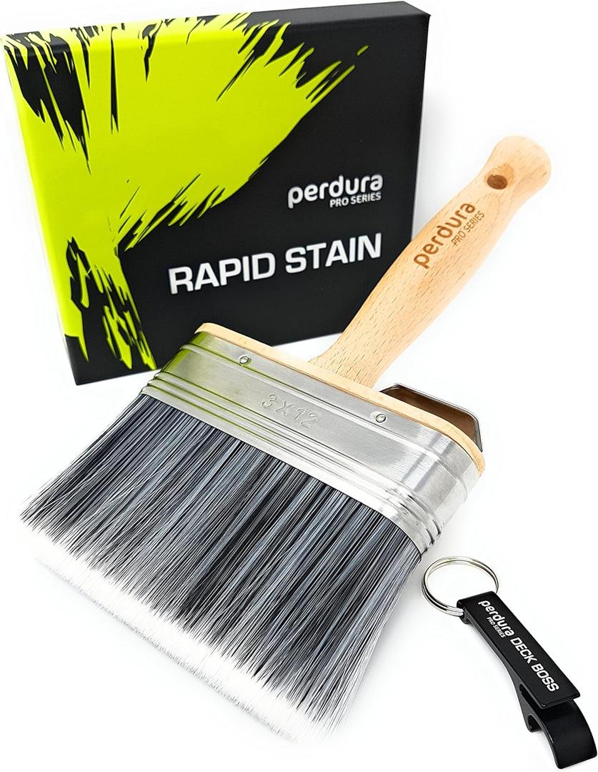Perdura Rapid Stain Deck Stain Brush Applicator - Fence Floor Tool - 5 Inch Paint Brush - Seal and Paint Fast - Water & Oil Based Coatings for Wood & Concrete - Rough or Smooth