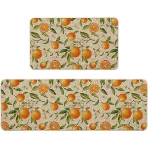 Artoid Mode Orange Spring Kitchen Mats Set of 2, Home Decor Low-Profile Kitchen Rugs for Floor - 17x29 and 17x47 Inch